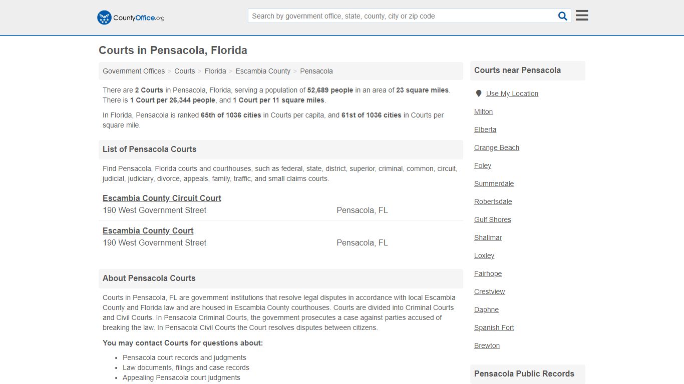 Courts - Pensacola, FL (Court Records & Calendars)